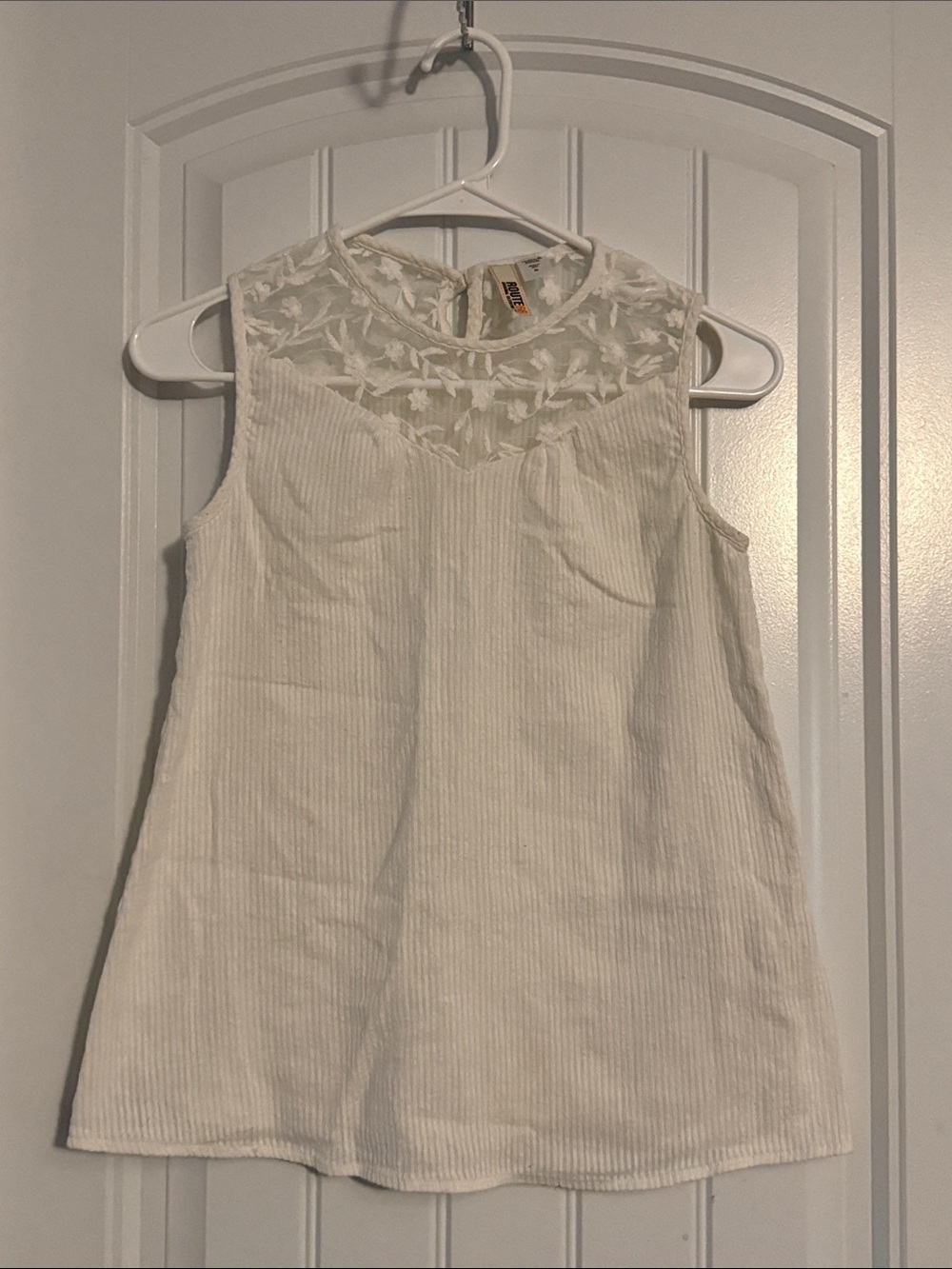 Route 66 Girls Ivory Embroidered Mesh Top